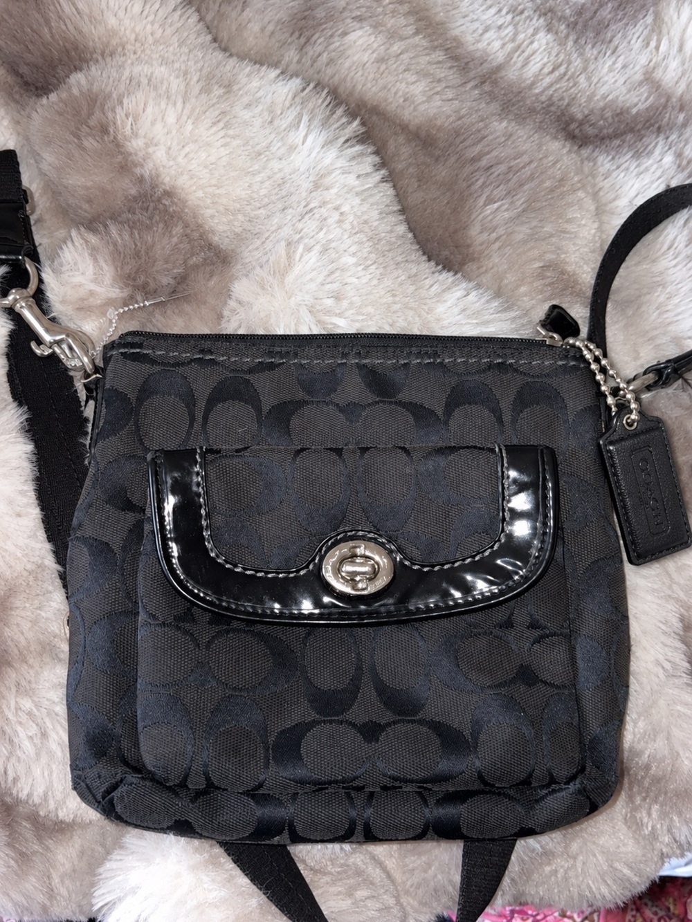 Coach Black Signature Crossbody with Patent Trim